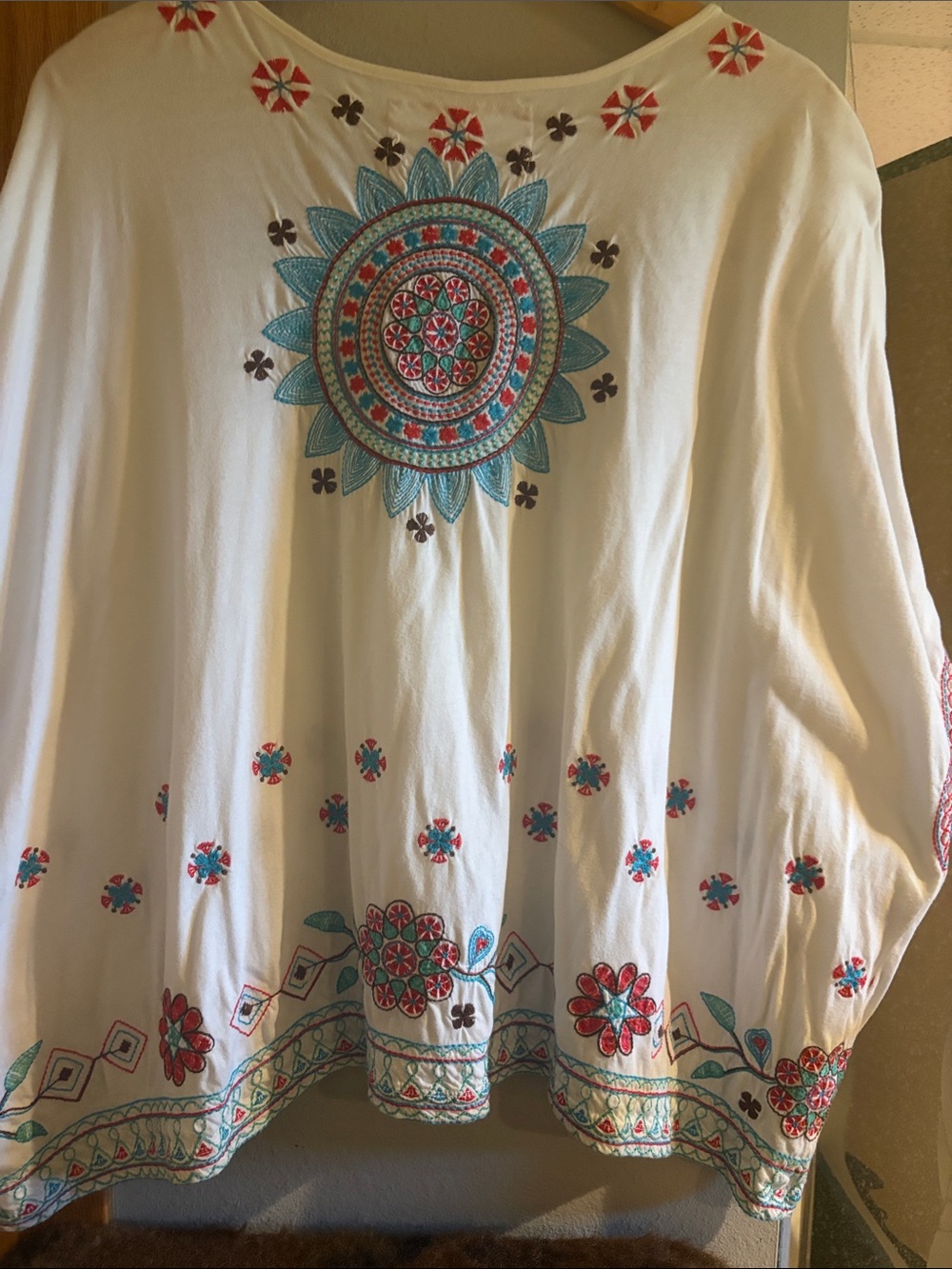 Johnny was White Embroidered Boho Tunic Top with Teal & Coral Accents - Picture 3 of 5